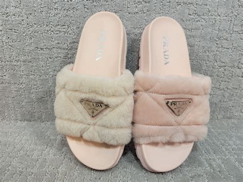 pink fluffy prada slides